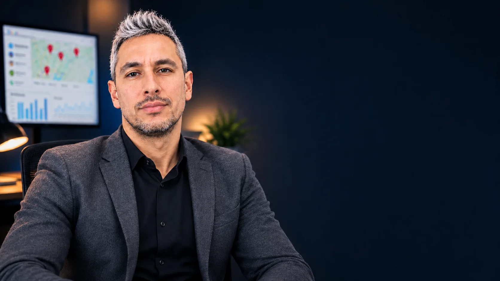 Alexis Davidoff, especialista en SEO Local de Comercio Digital AD, en su oficina